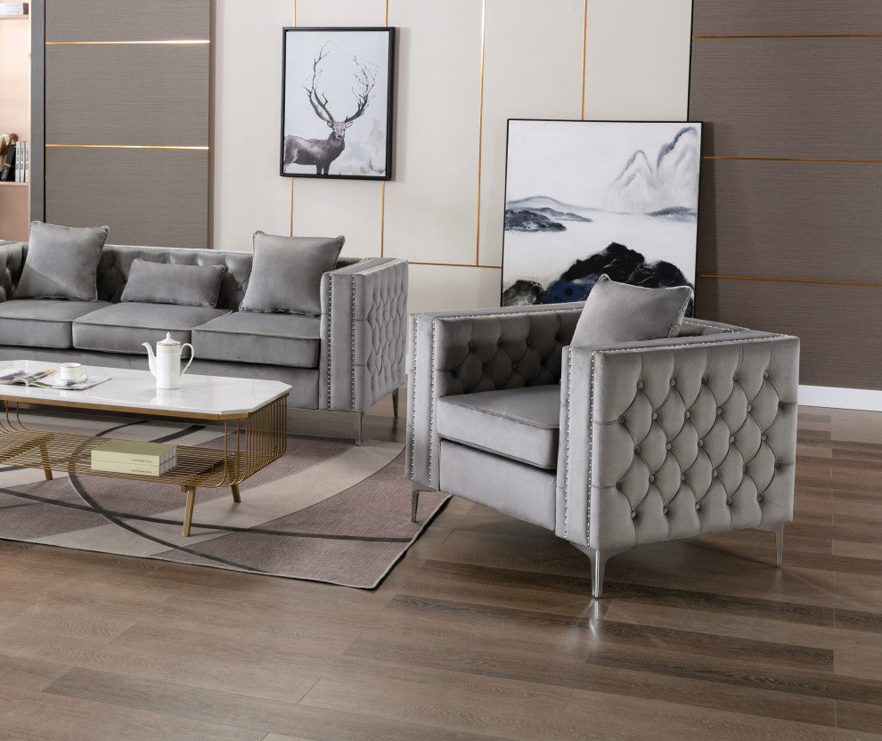 Lorreto Velvet Chair, Gray