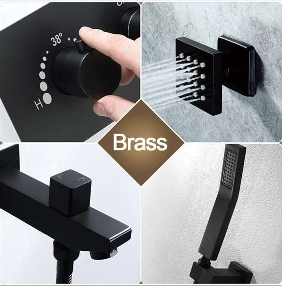 Ceiling Mounted Matte Black Remote Controlled Thermostatic Rainfall Wa