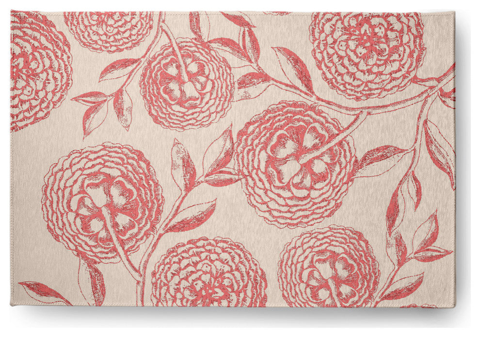Antique Flowers Spring Chenille Rug, Blush Coral, 4'x6'