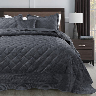 Supersoft Microplush Quilted 4-Piece Bed Spread Set, Steel Gray, King