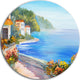 House Near Blue Sea, Landscape Disc Metal Artwork, 23"