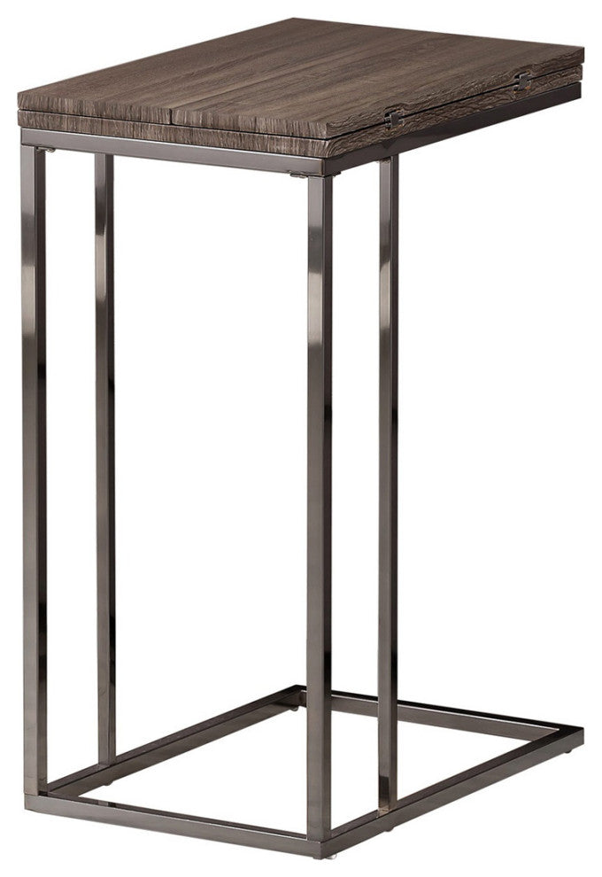 Snack Table With Nickel Base, Weathered Gray