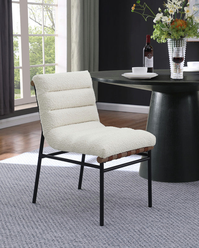 Lahni Boucle Fabric Set of 2 Dining Chair With Black Iron Legs, White