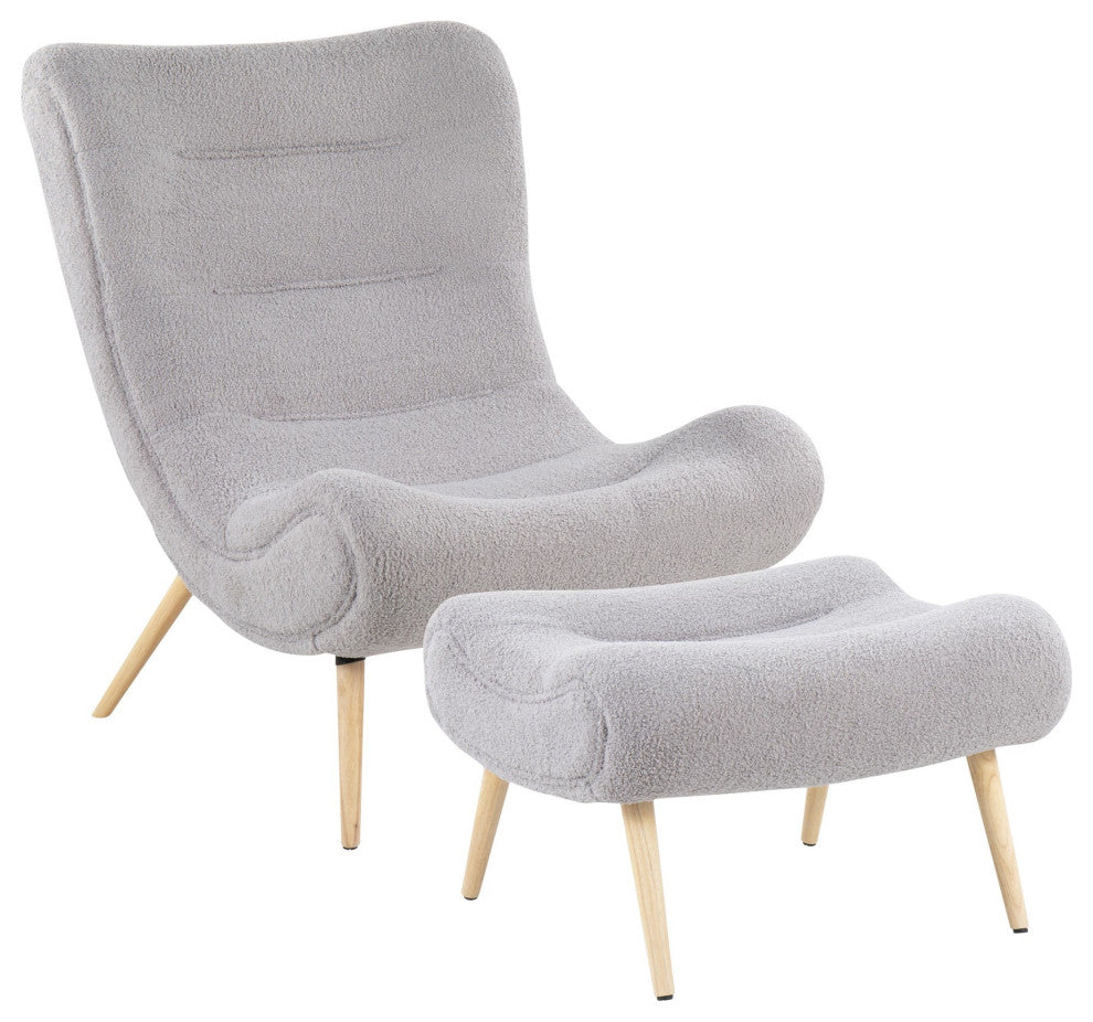 Cloud Chair, Natural Wood, Gray Sherpa