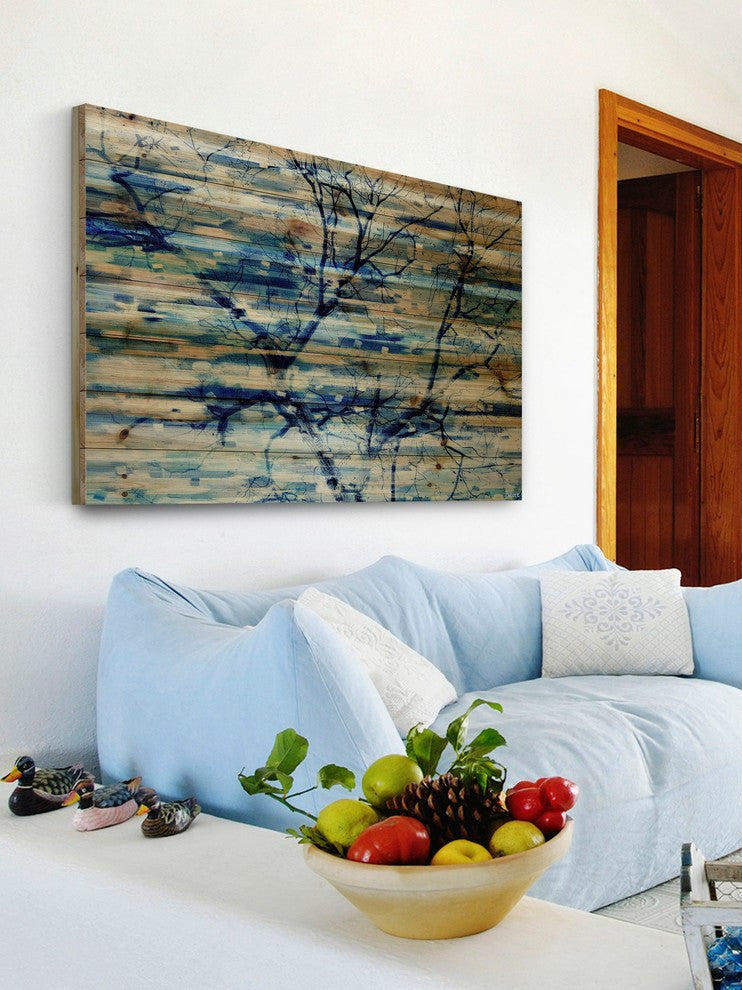 "Trees in Blue" Print on Natural Pine Wood, 60"x40"