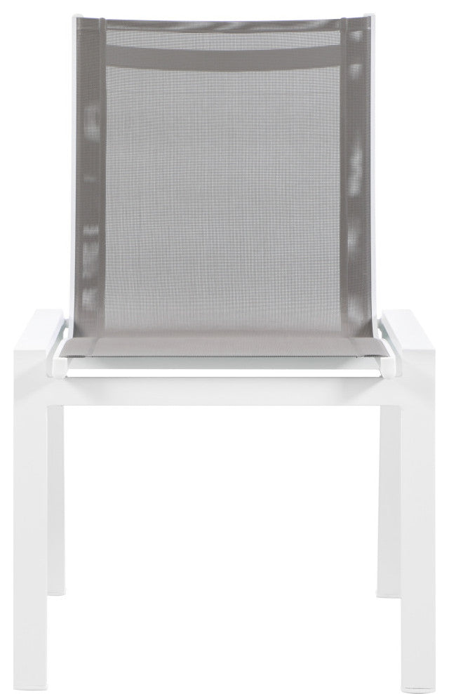 Nizuc Outdoor Armless Dining Chair (Set of 2), Gray Fabric, White Frame