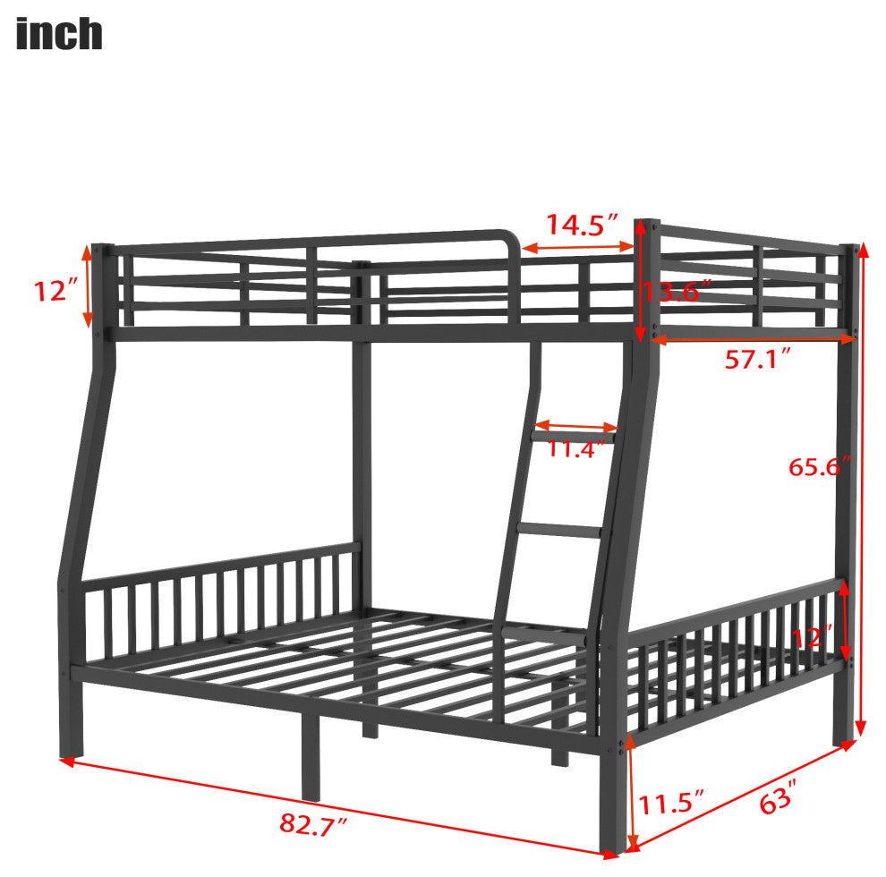 Gewnee Full XL Over Queen Metal Bunk Bed with Ladder and Slats Support