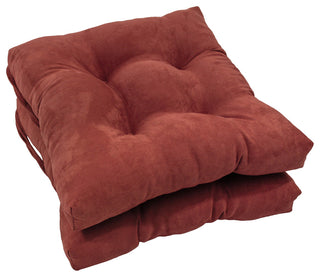 16" Solid Micro Suede Square Tufted Chair Cushions, Set of 2, Red Wine