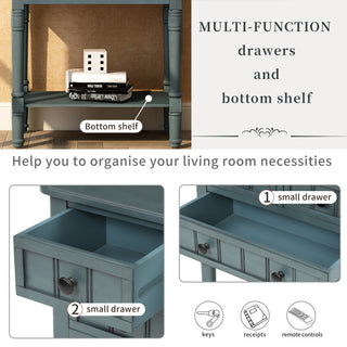 Narrow Console Table with Three Storage Drawers, Navy