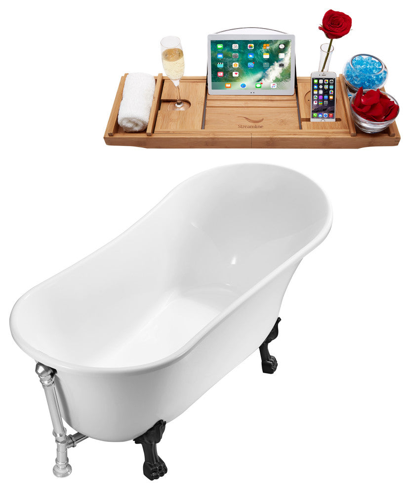 55" Streamline Clawfoot Tub and Tray With External Drain