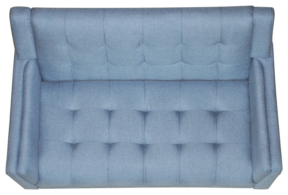 GDF Studio Evelyn Mid Century Modern Fabric Loveseat, Blue/Walnut