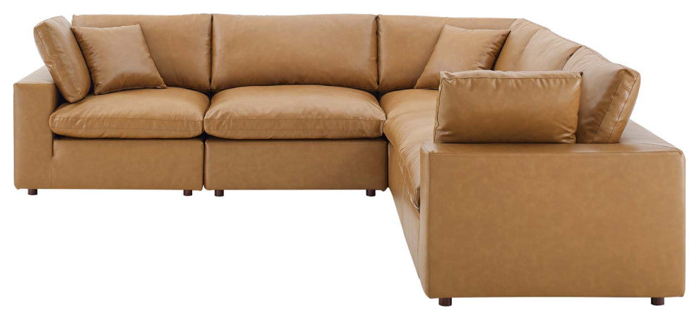 Sectional Sofa Set, Faux Vegan Leather, Tan, Modern, Living Lounge Hospitality