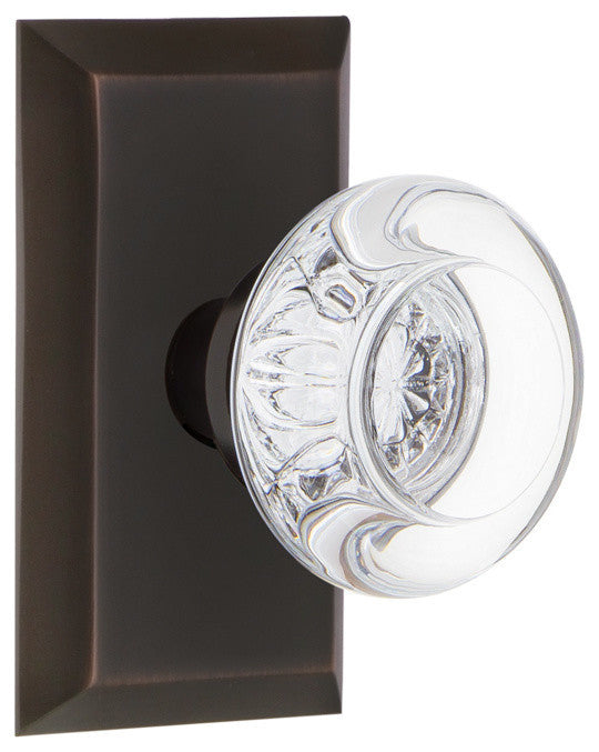 Studio Plate Privacy Round Clear Crystal Glass Door Knob, Timeless Bronze