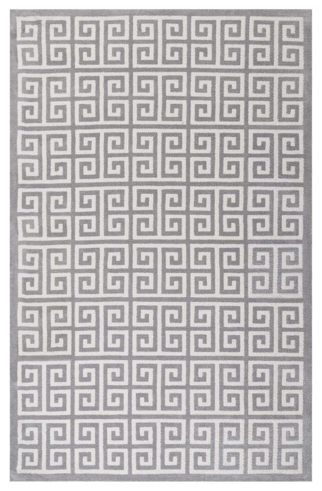 White and Light Gray Freydis Greek Key 8x10 Area Rug