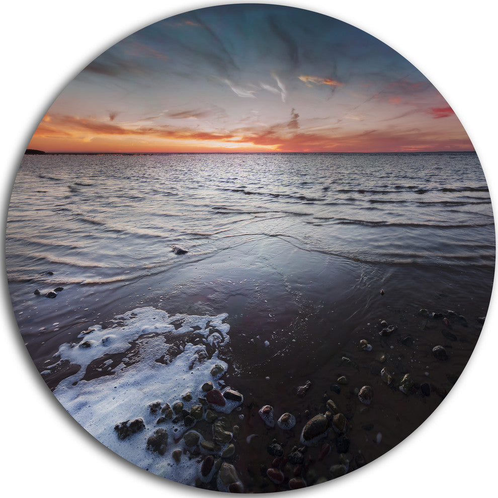 Beautiful Sunset On Chudskoy Lake, Seascape Disc Metal Wall Art, 11"