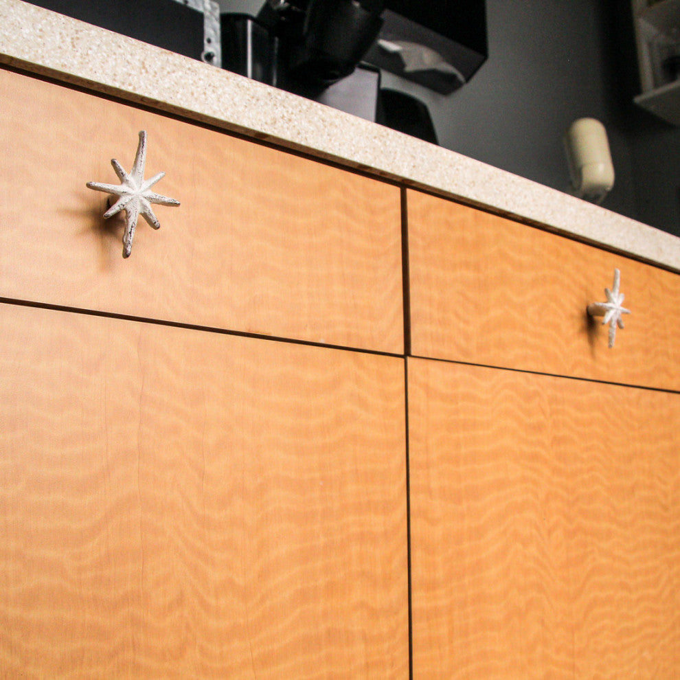 Set of 6 Antique White Finish Mid Century Modern Starburst Drawer Pulls Knobs
