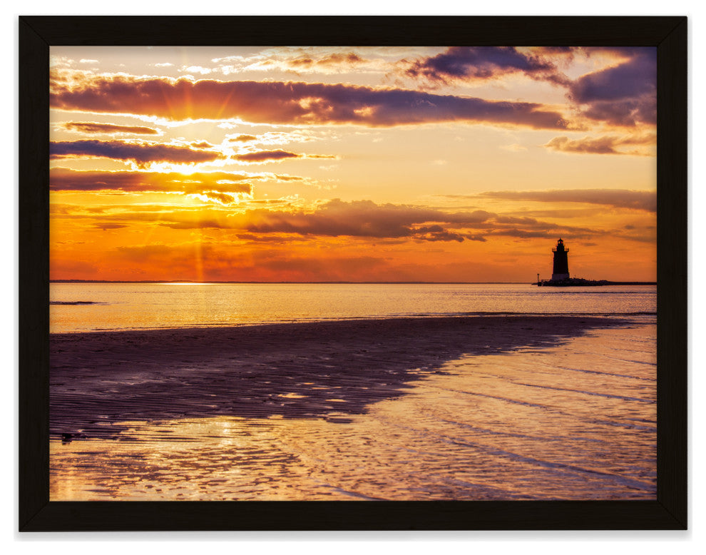 Cape Henlopen at Sunset Coastal Landscape Framed Photo Paper Wall Art Prints, Black, 11" X 14"