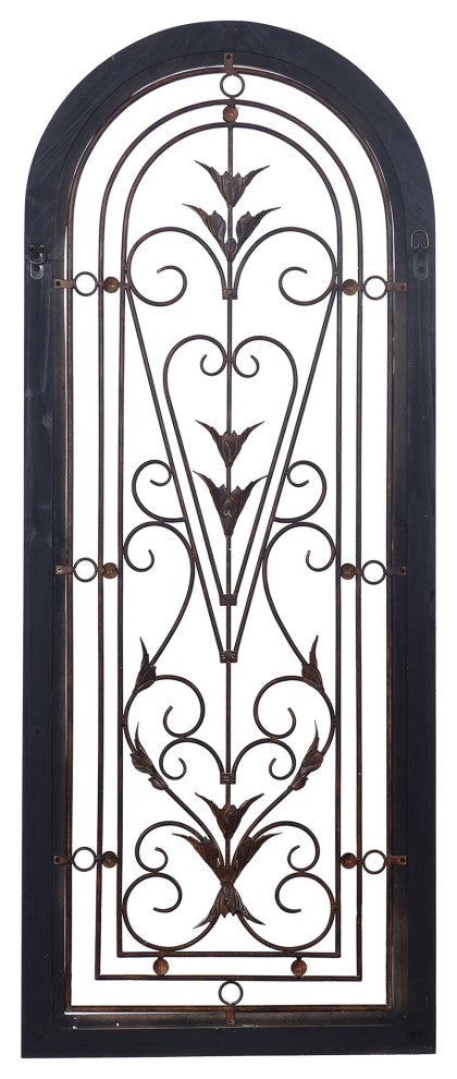 Traditional Scroll Iron Design Wood Framed Wall Art With Metal, 50" H20" W