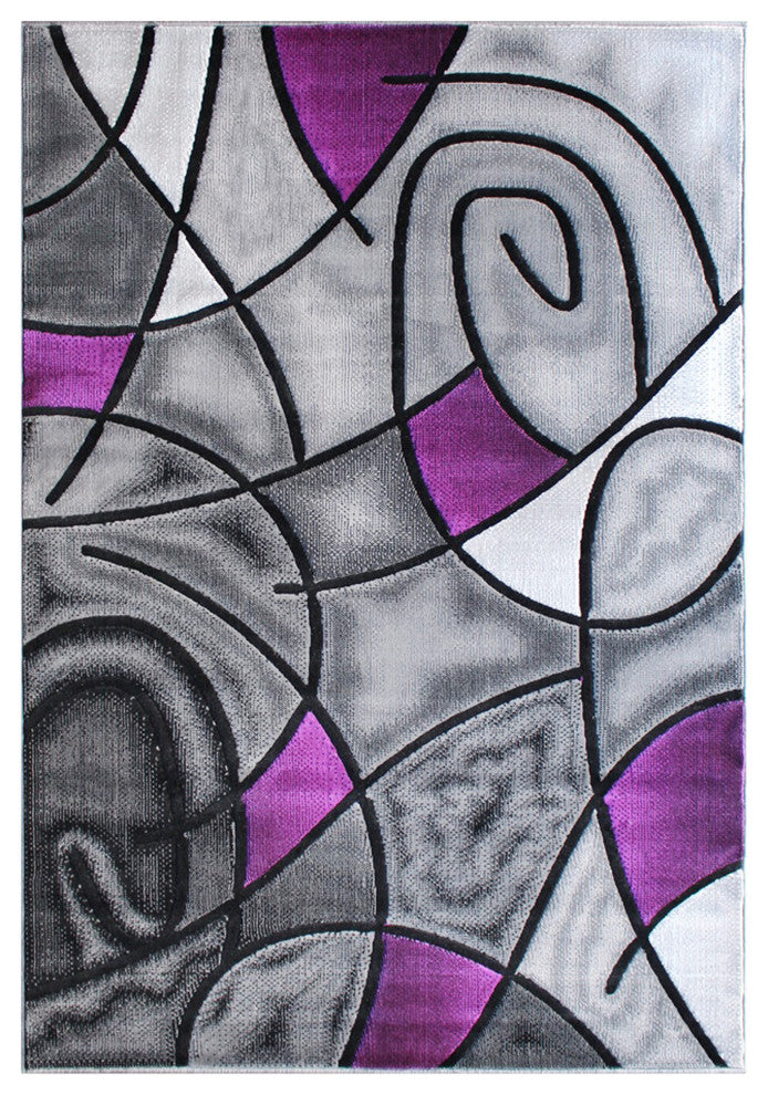 Jubilee Collection Modern Abstract Pattern Area Rug, Purple, 8' X 10'