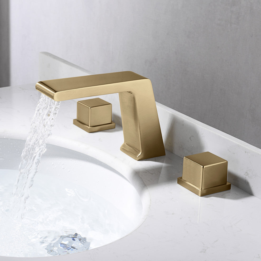 CASAINC Roman Tub 3 Hole Bathtub Sink Faucet Set Waterfall Spout, Brushed Gold