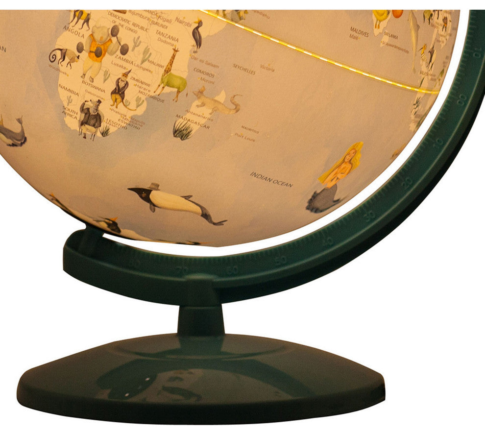 Benzara BM233937 Acrylic Globe Design Night Light With Animal Print, Blue