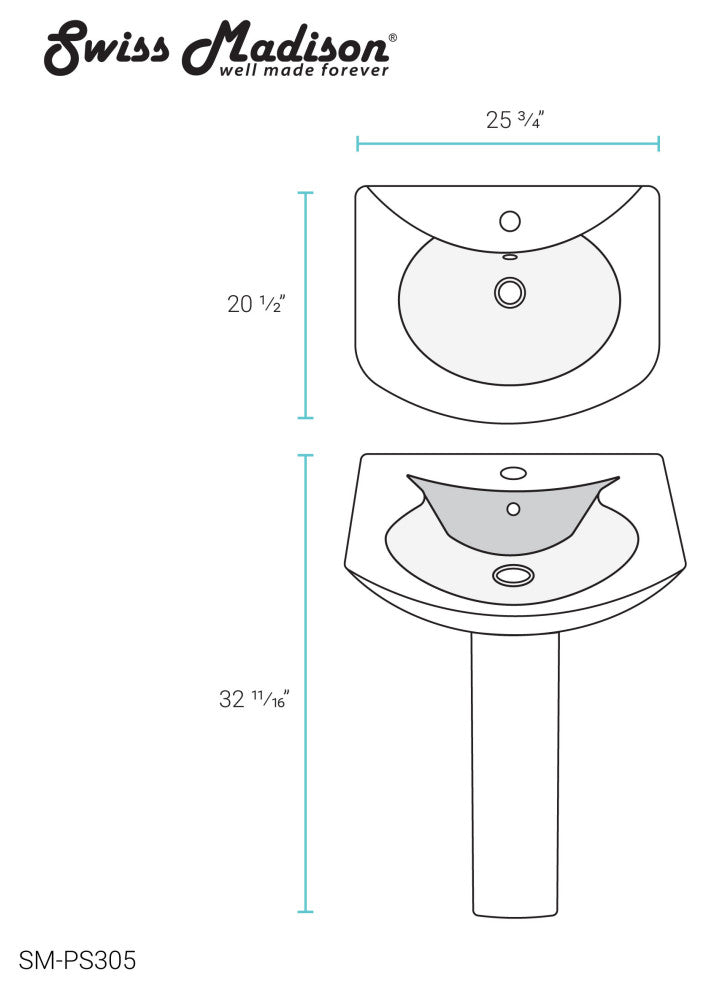 Chateau Pedestal Bathroom Sink Round With Single Faucet Hole