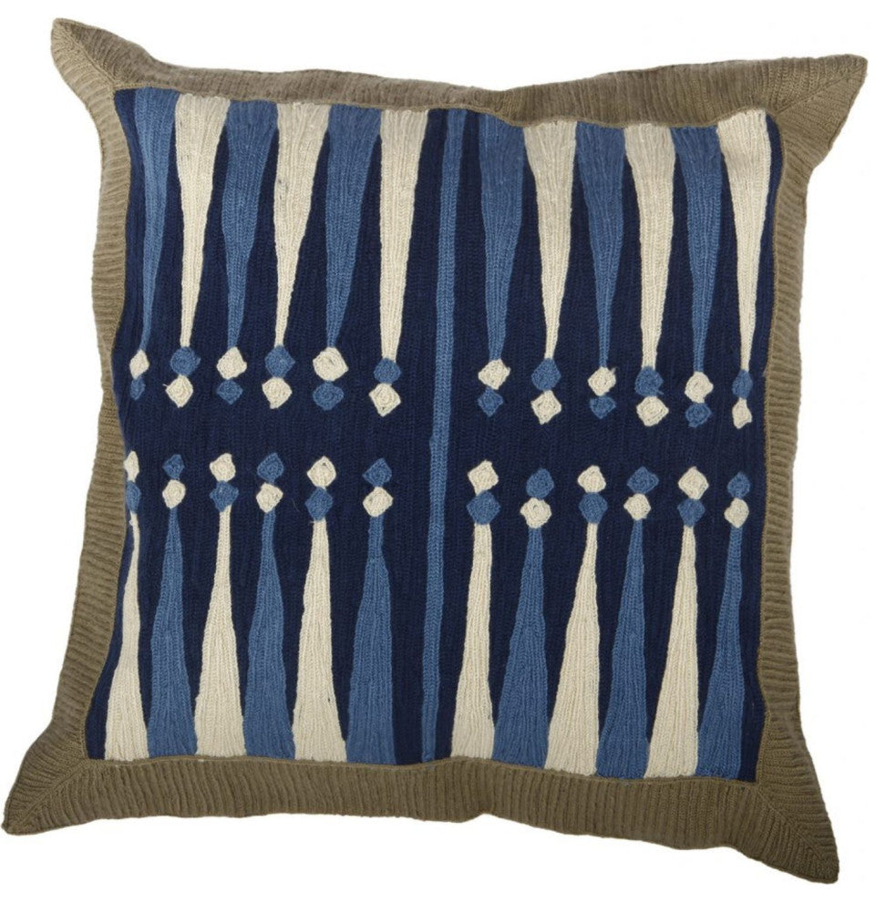 Benzara Fabric Accent Pillow with Embroidered Design, Cream