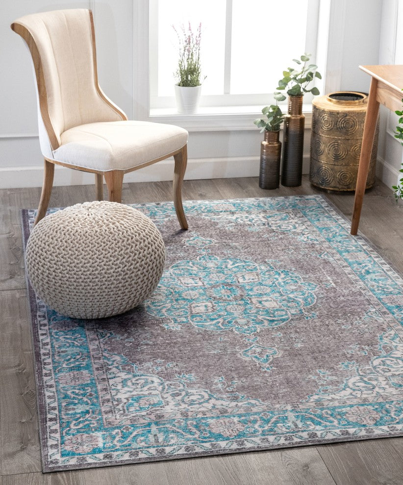 Well Woven Nile Tarifa Vintage Bohemian Medallion Light Blue Area Rug, 7''7" X 9''