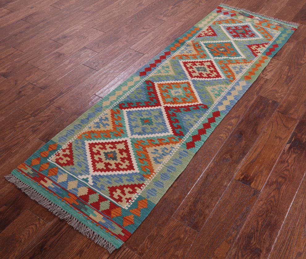 Runner Reversible Kilim Flat Weave Wool On Wool Rug 2' 1" X 6' 9" - Q12563