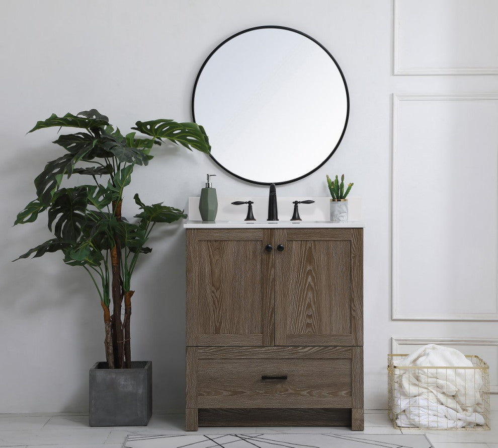 Home Living 30" Single Bathroom Vanity, Weathered Oak With Backsplash