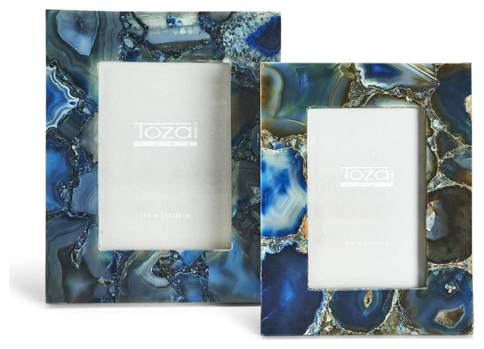 Two's Company Genuine Blue Agate Photo Frames, Gift Box, Set of 2