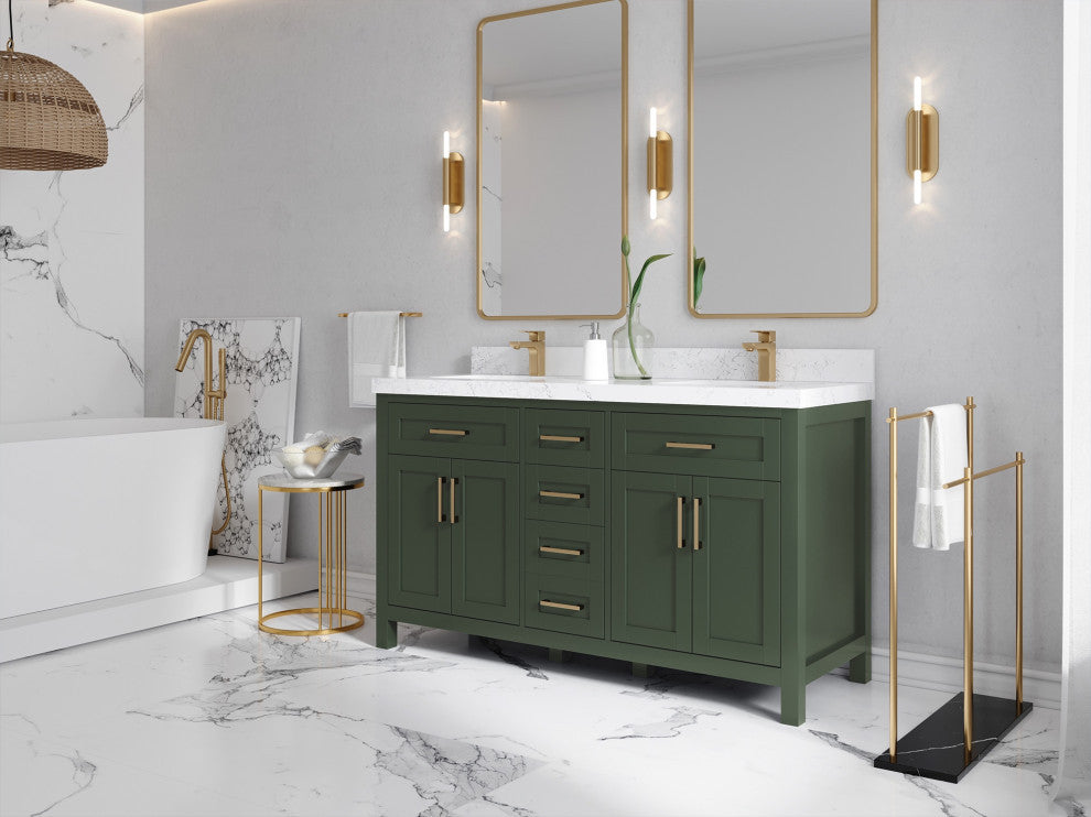 Cambridge 60" Double Bathroom Vanity in Pewter Green 2" Viola Night