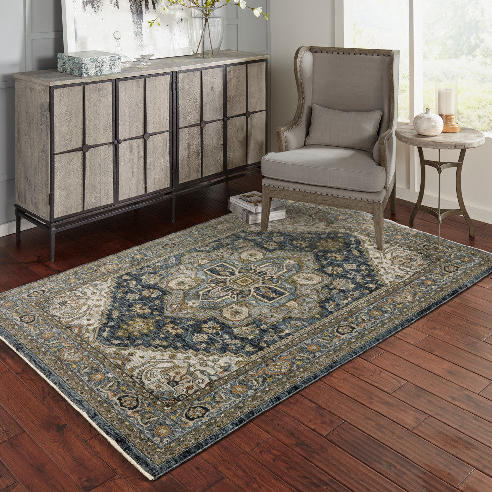 Augustus Center Medallion Indoor Area Rug, Blue, 5'3"x7'6"