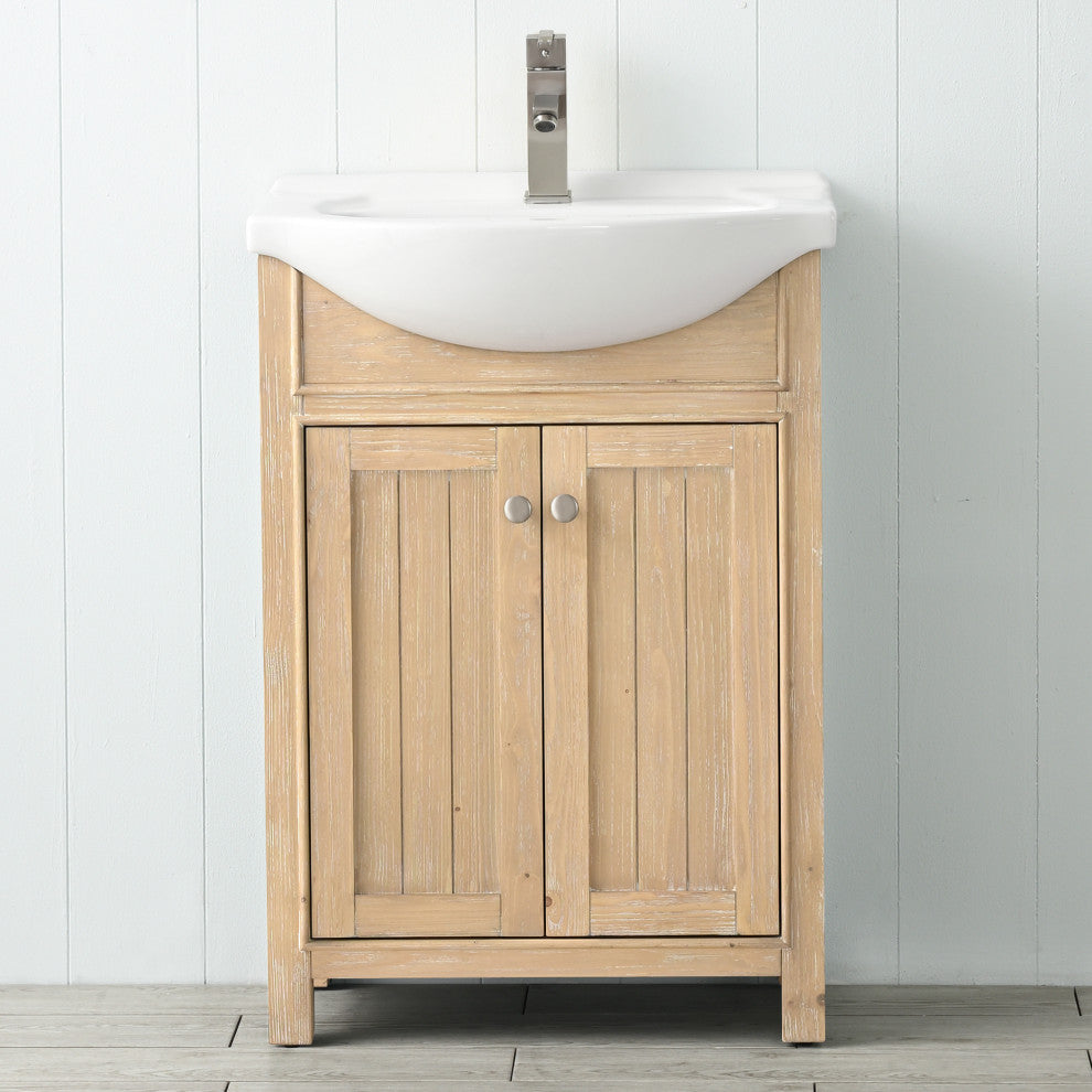 Marian 24 in. Single Sink Bath Vanity in Oak with White Porcelain Top