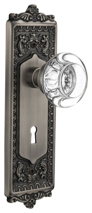 Double Egg & Dart Plate With Round Clear Crystal Knob, Antique Pewter