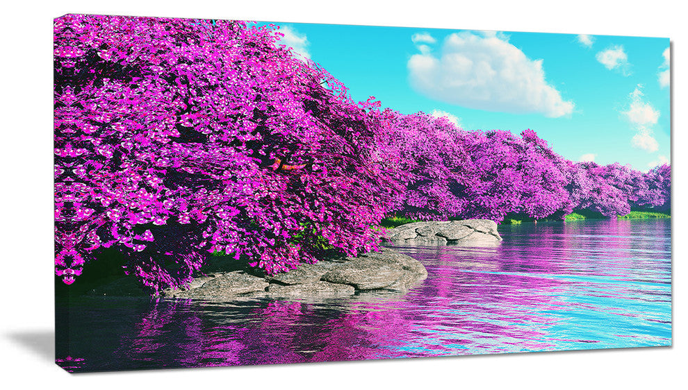 Beautiful Row of Cherry Blossoms, Landscape Canvas Art Print, 32"x16"