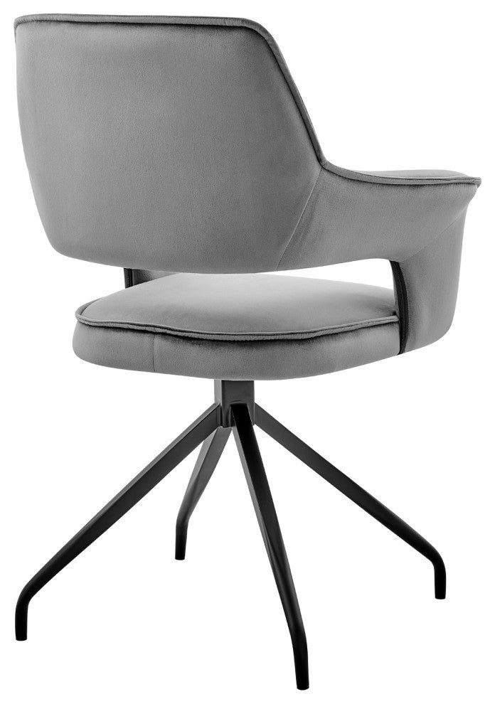 Hadley Dining Room Accent Chair, Velvet With Black Finish, Gray