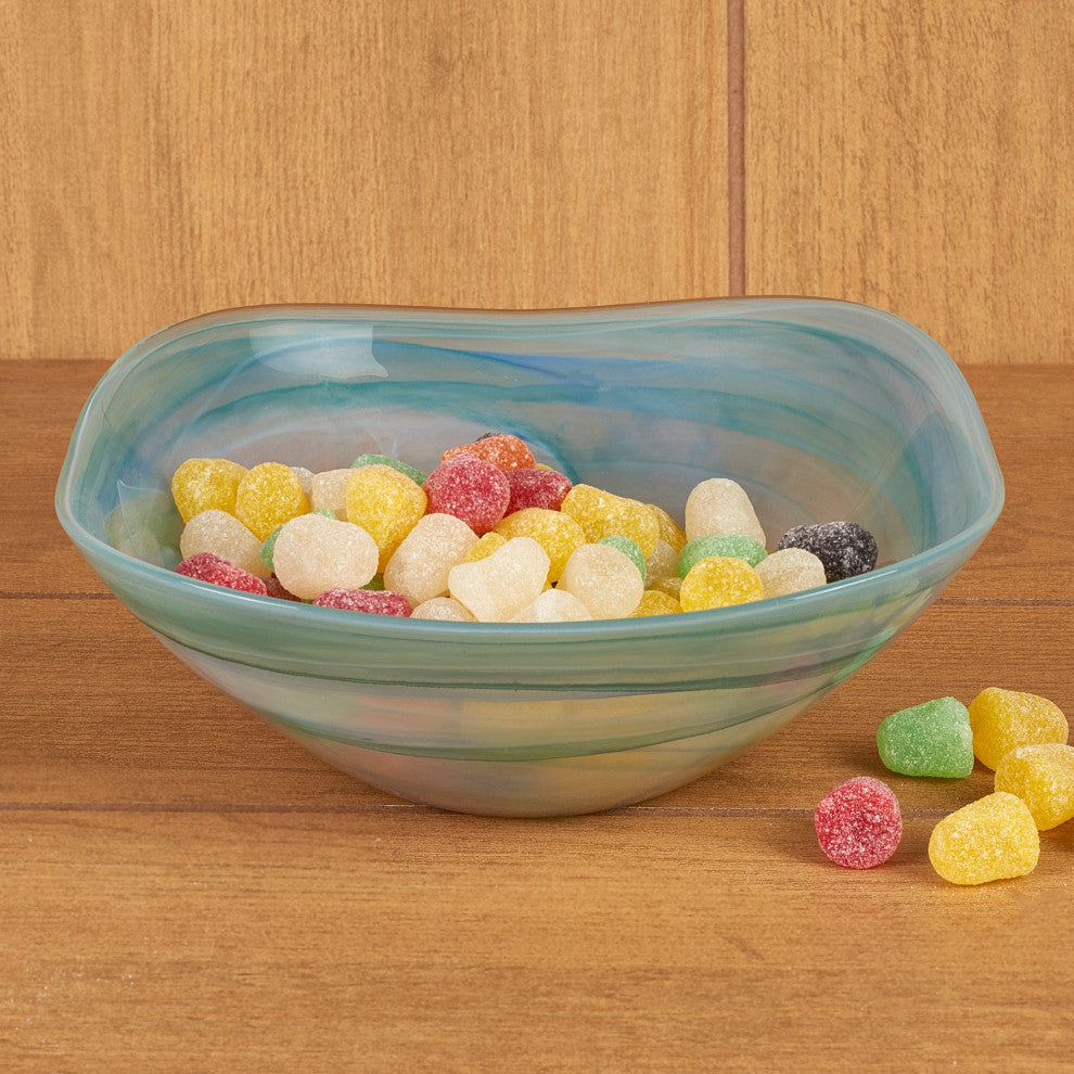 Badash P221 Blue Alabaster Glass Squarish Salad Candy Bowls