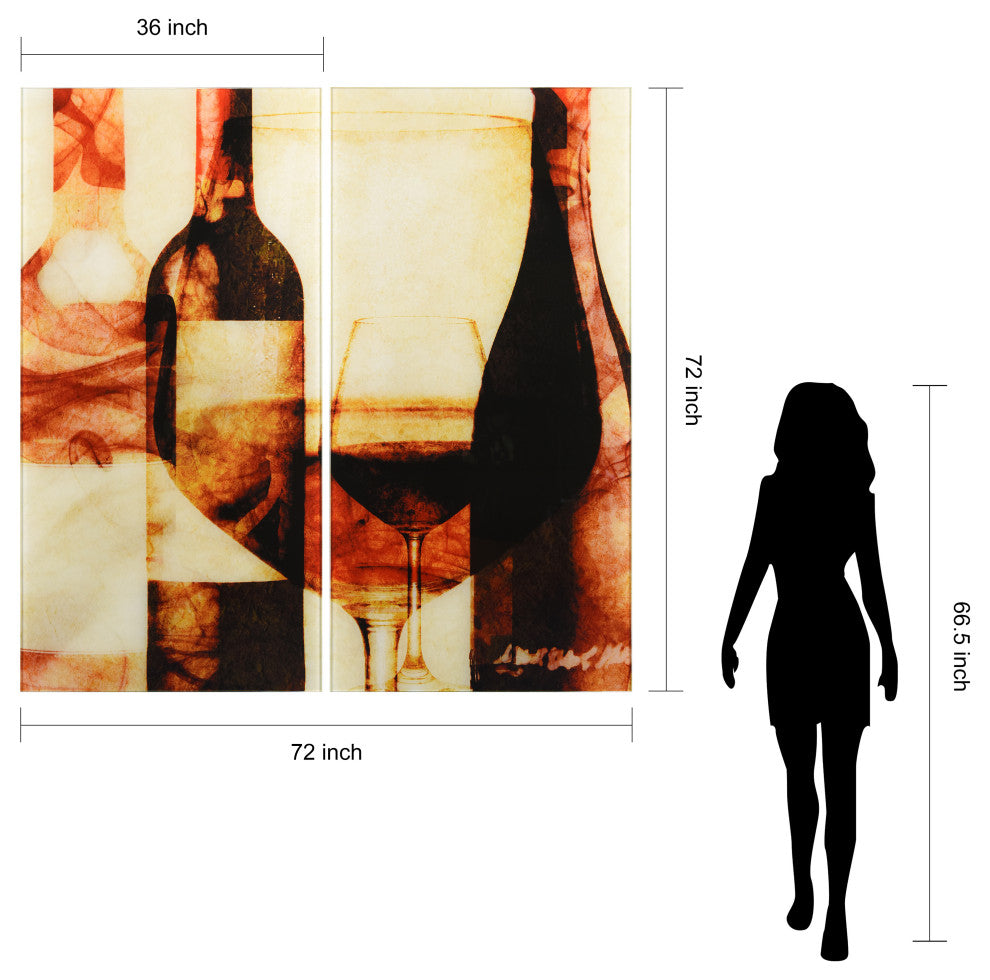 "Smokey Wine" Frameless Free Floating Tempered Glass Panel Graphic Wall Art Set