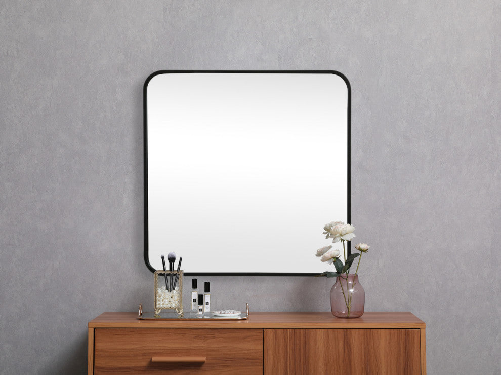 Elegant Decor Soft Corner Metal Square Mirror 24X24" in Black