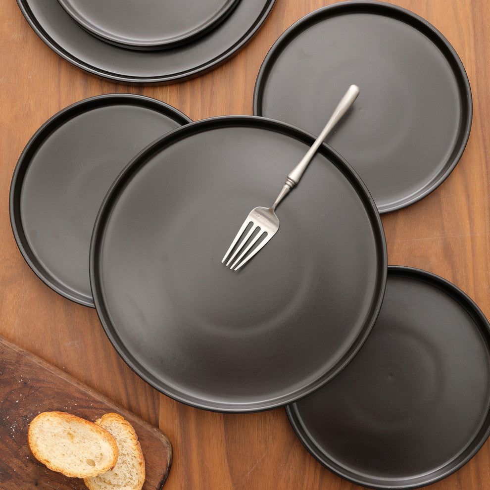 Stone Lain Celina Stoneware 24 Piece Dinnerware Set, Black Matte