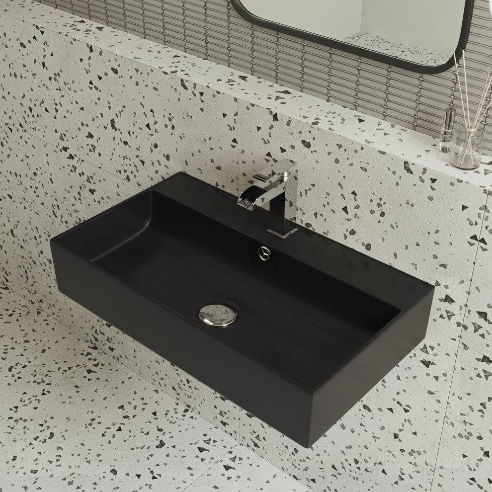 Claire Ceramic Wall Hung Sink, Matte Black