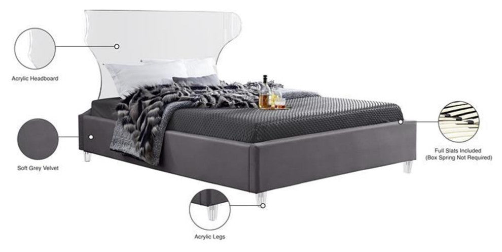 Maklaine Modern Fabric 50'H x 59.5'W x 81'D Gray Velvet Full Bed