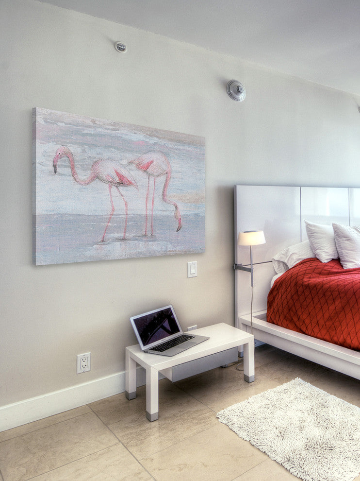 "Fishing Flamingos II" Painting Print on Wrapped Canvas, 18"x12"