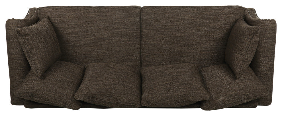 Bonny Fabric Pillowback 3-Seater Sofa With Nailhead Trim, Brown/Dark Brown