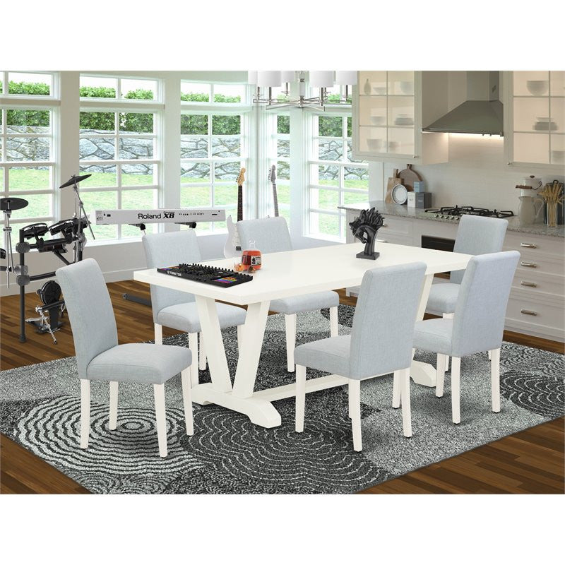 7-Piece Dining Set, 6 Chairs and Dining Table, Linen White