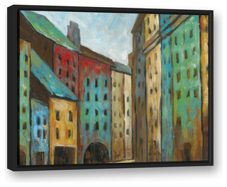Painted Colorful Buildings 24x30 Black Floating Framed Canvas