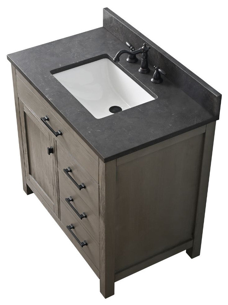 Jasper 36" Bathroom Vanity, Textured Gray, Blue Limestone