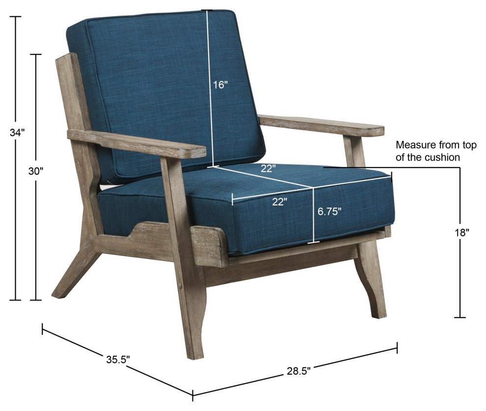 INK+IVY Malibu Reclaimed Wood Farmhouse Accent Chair, Navy Blue