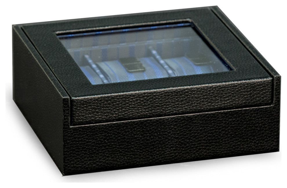 6 Watch Case, Glass Top Black Leather